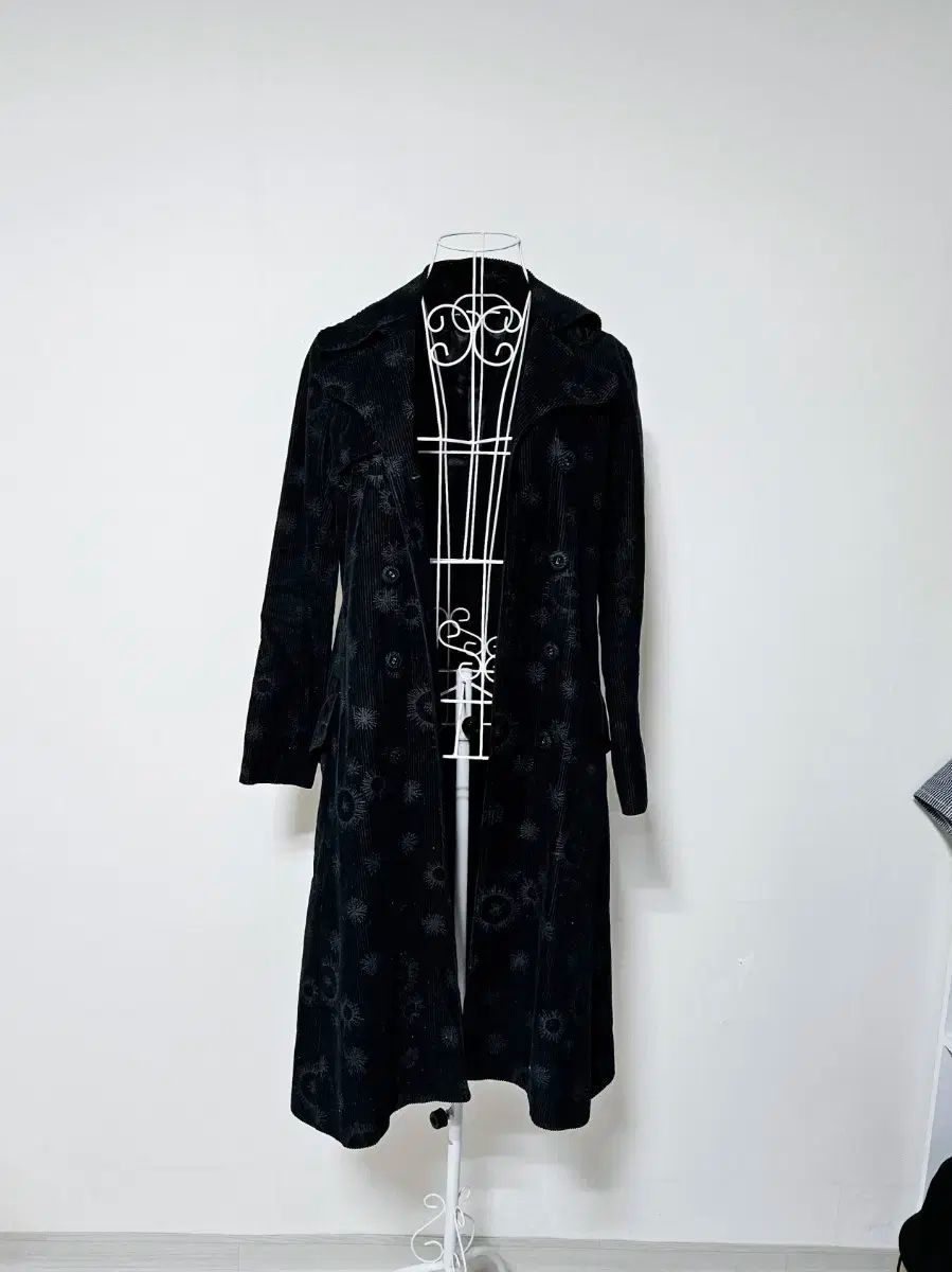 フランスブランド コーデュロイ ブラック トレンチ ロング コート