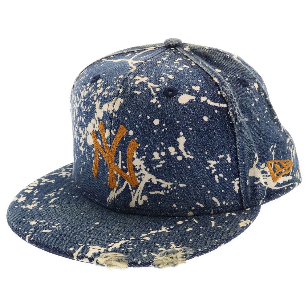 NEW ERA (ニューエラ) 59FIFTY ニューヨークヤンキース ダメージ加工デニム スプラッシュペイント ベースボールキャップ 帽子 インディゴ