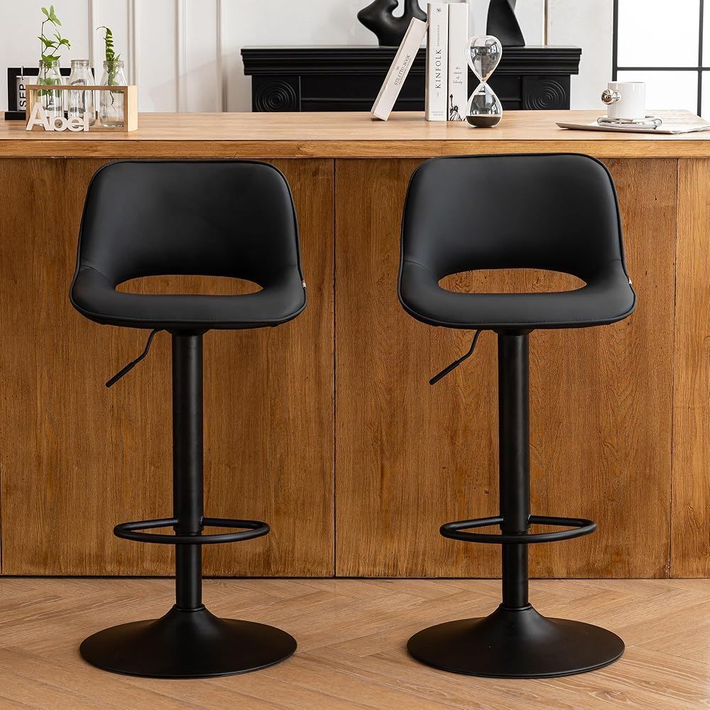 訳あり 外箱段ボールにキズ 汚れアリ 中身は です Baolande カウンターチェア 2脚セット ブラック PUフェイクレザー張り調節