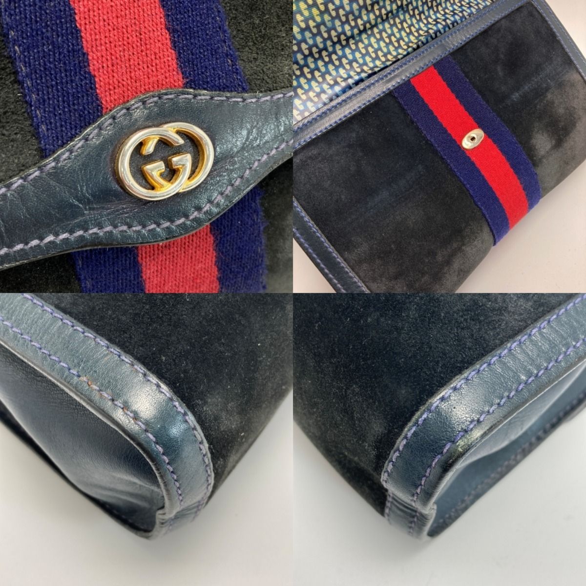 GUCCI シェリーライン クラッチバッグ セカンドバッグ ネイビー GUCCI グッチ オールドグッチ シェリーライン セカンドバッグ