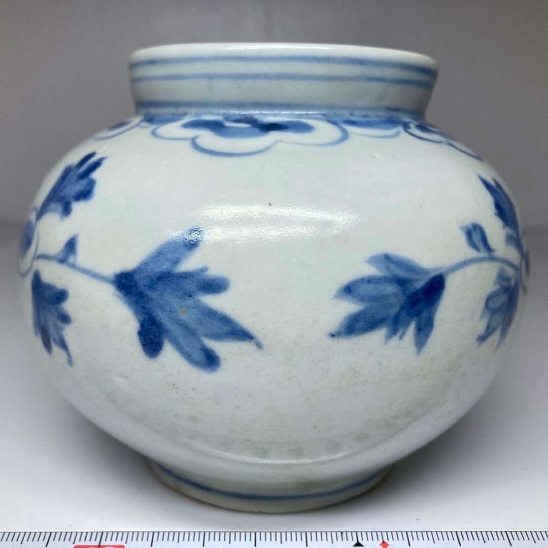 李朝 上手 染付 丸壺 高さ9.7㎝ トトチ 東な6-1228 2F