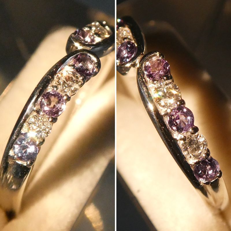リング K18WG アレキサンドライト0.22ct ダイヤ0.14ct 11号