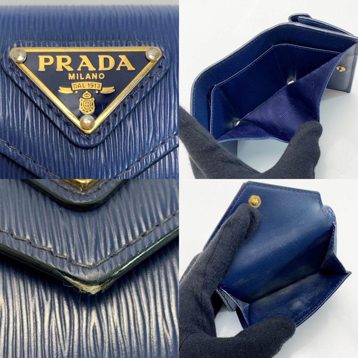 PRADA サフィアーノレザー 三つ折り財布 ネイビー PRADA プラダ 三つ折り財布 サフィアーノレザー ネイビー ブルー