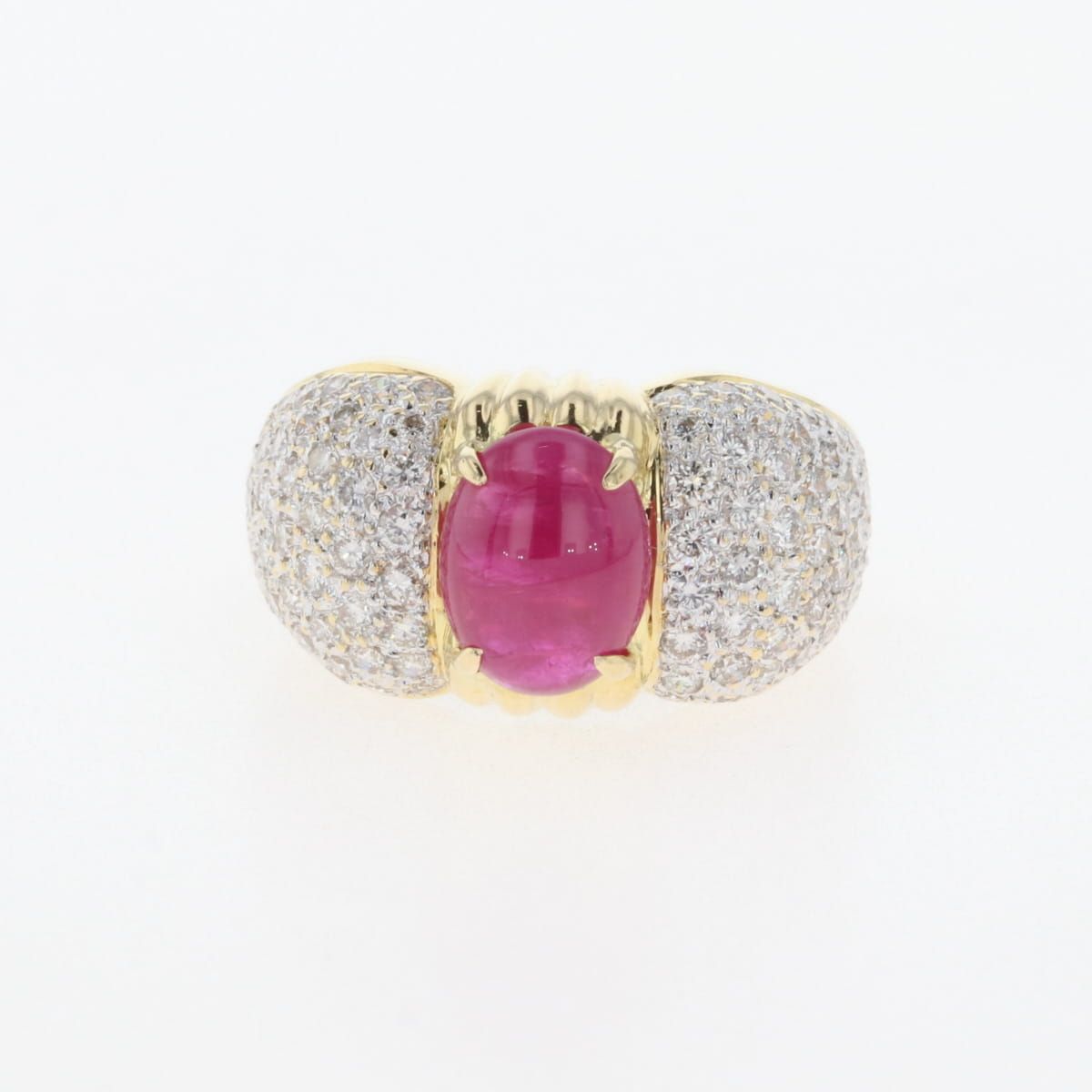 ルビー デザインリング YG イエローゴールド 指輪 メレダイヤ リング  