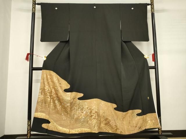 平和屋着物 彩友禅作家 金彩の魔術師 堀省平 金煌織 黒留袖 枝葉文 金彩 正絹 AABC0937ma