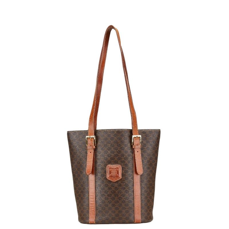 セリーヌ マカダム トートバッグ ショルダーバッグ ブラウン PVC レザー レディース CELINE 205-09129