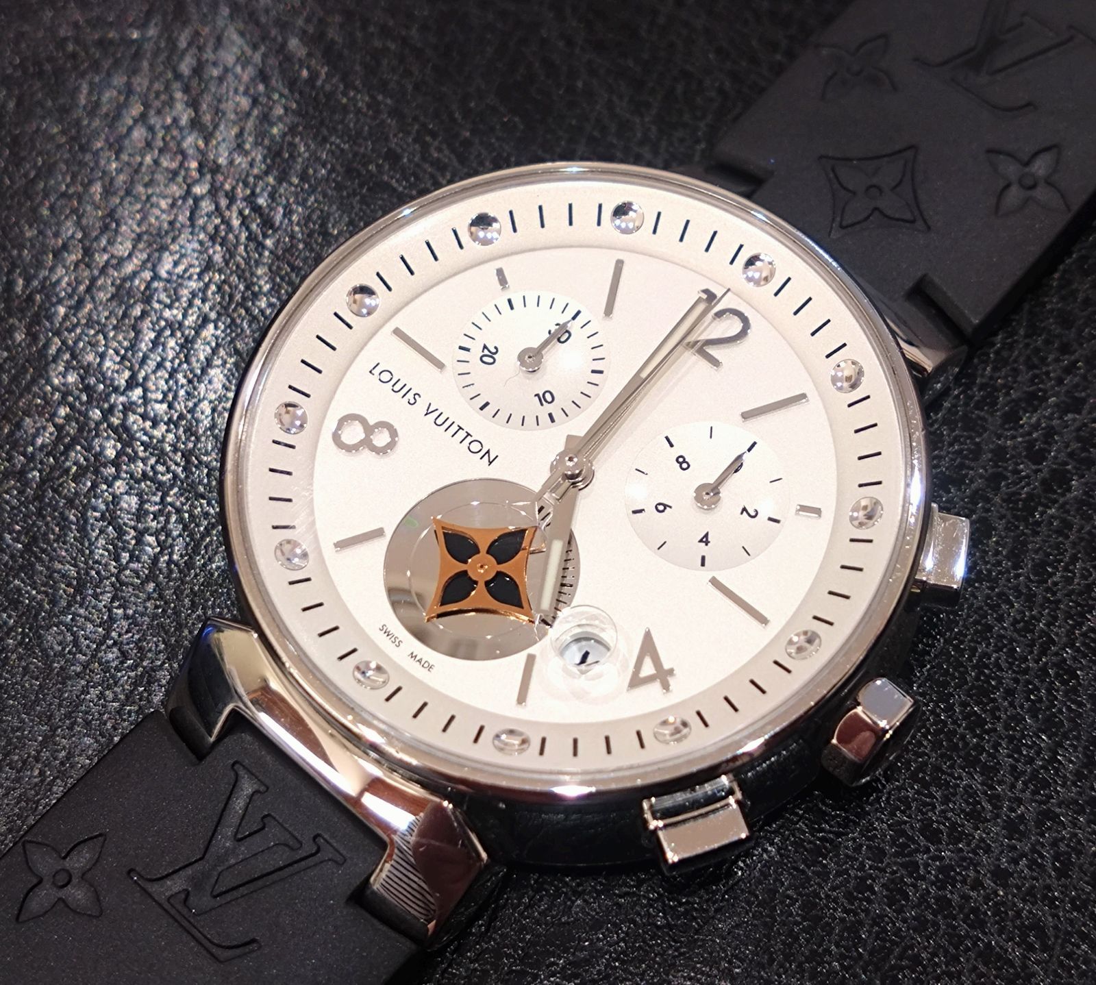 2101 メンテナンス済 LOUIS VUITTON ルイヴィトン タンブール ムーンスター デイト クロノグラフ クォーツ 腕時計 Q8G00 替えベルト付き