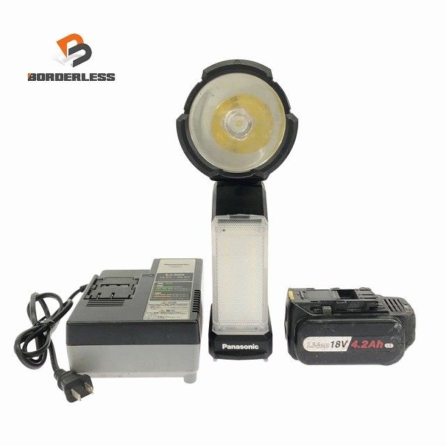 品 Panasonic パナソニック 14.4V|18V|21.6V 充電LEDスポットワイドライト EZ37C6 黒 本体 バッテリー1個 18V 4.2Ah 充電器117583