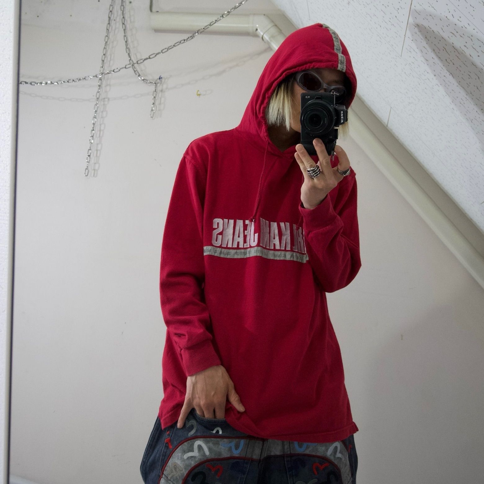 Karl Kani Jeans Embroidery & TapeLine L/S Hoodie Tee カールカナイ 
