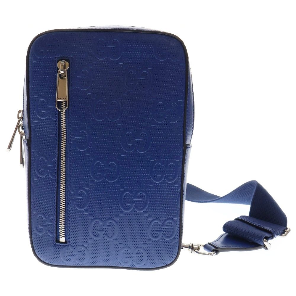 GUCCI グッチ GGエンボス ボディバック ブルー レザー 700431