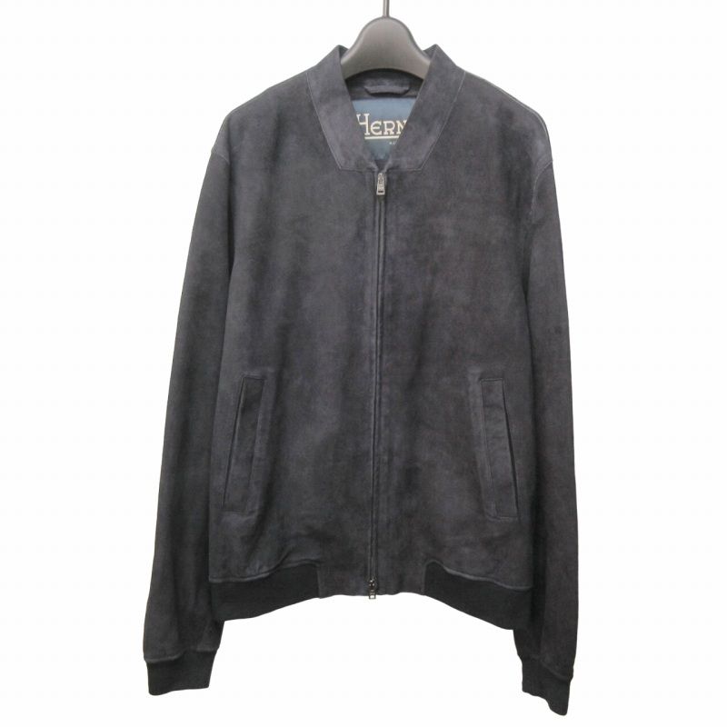 ヘルノ HERNO ストレッチゴートスエードジップアップブルゾン ボンバージャケット レザー PL0096U-18088 紺 ネイビー系 48 約L相当 0519