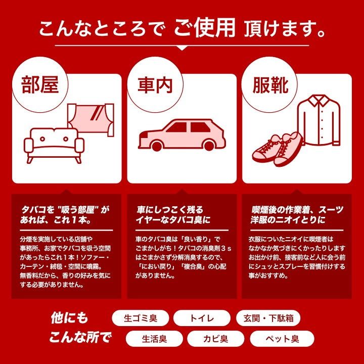 タバコ専用【業務用/ホテル旅館仕様】タバコの消臭剤3S 250ml
