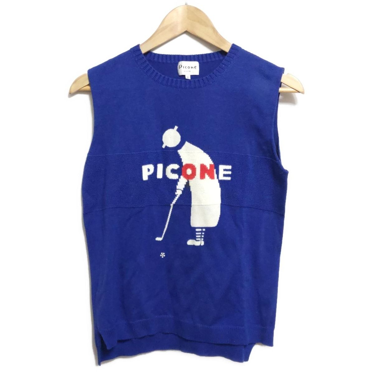 PICONE ピッコーネ ノースリーブセーター サイズ1 S レディース - ブルー×白×レッド クルーネック ラインストーン