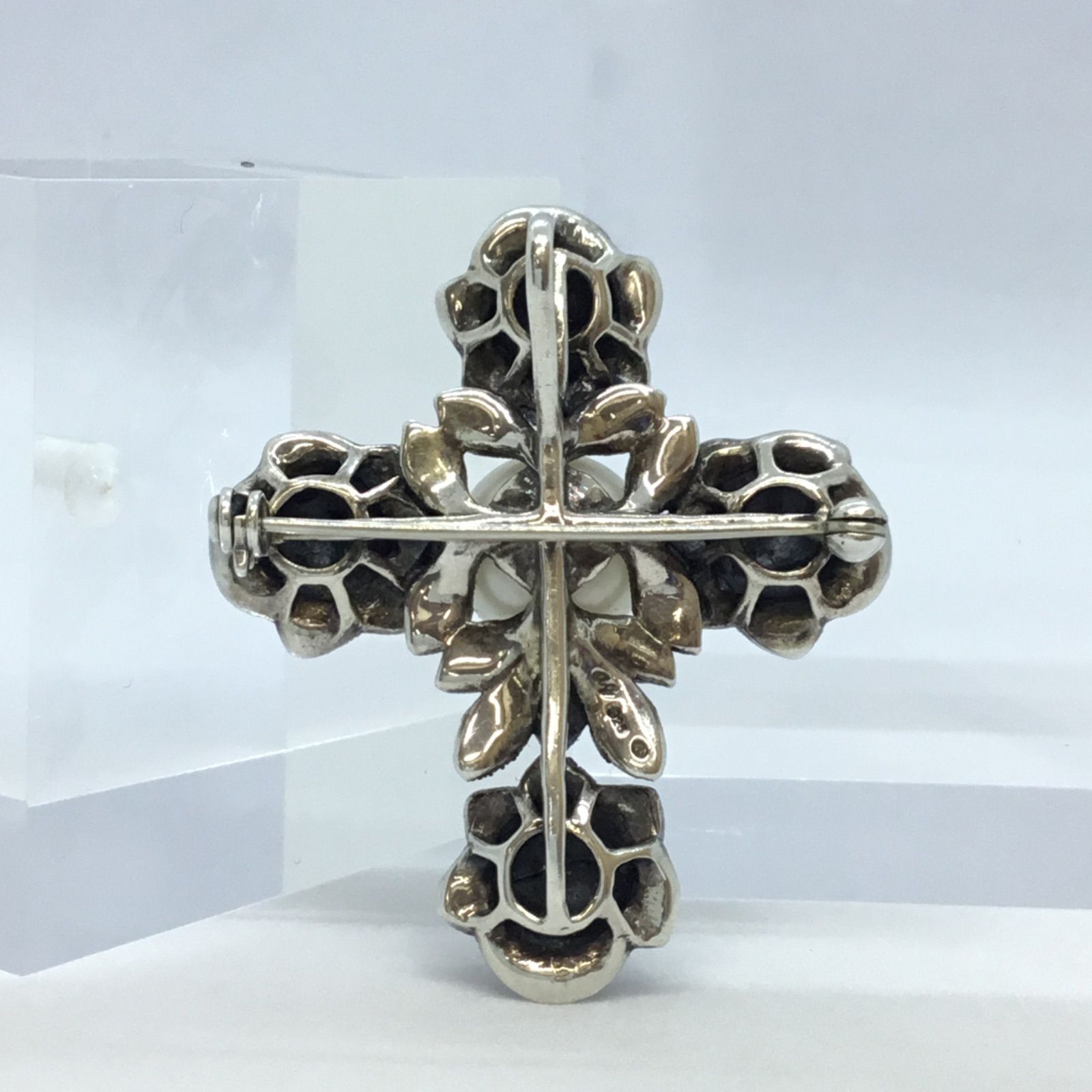 【希少】碌山 ペンダント ブローチ ローズ クロス パール 925 希少】碌山 ペンダント ブローチ ローズ クロス パール 925