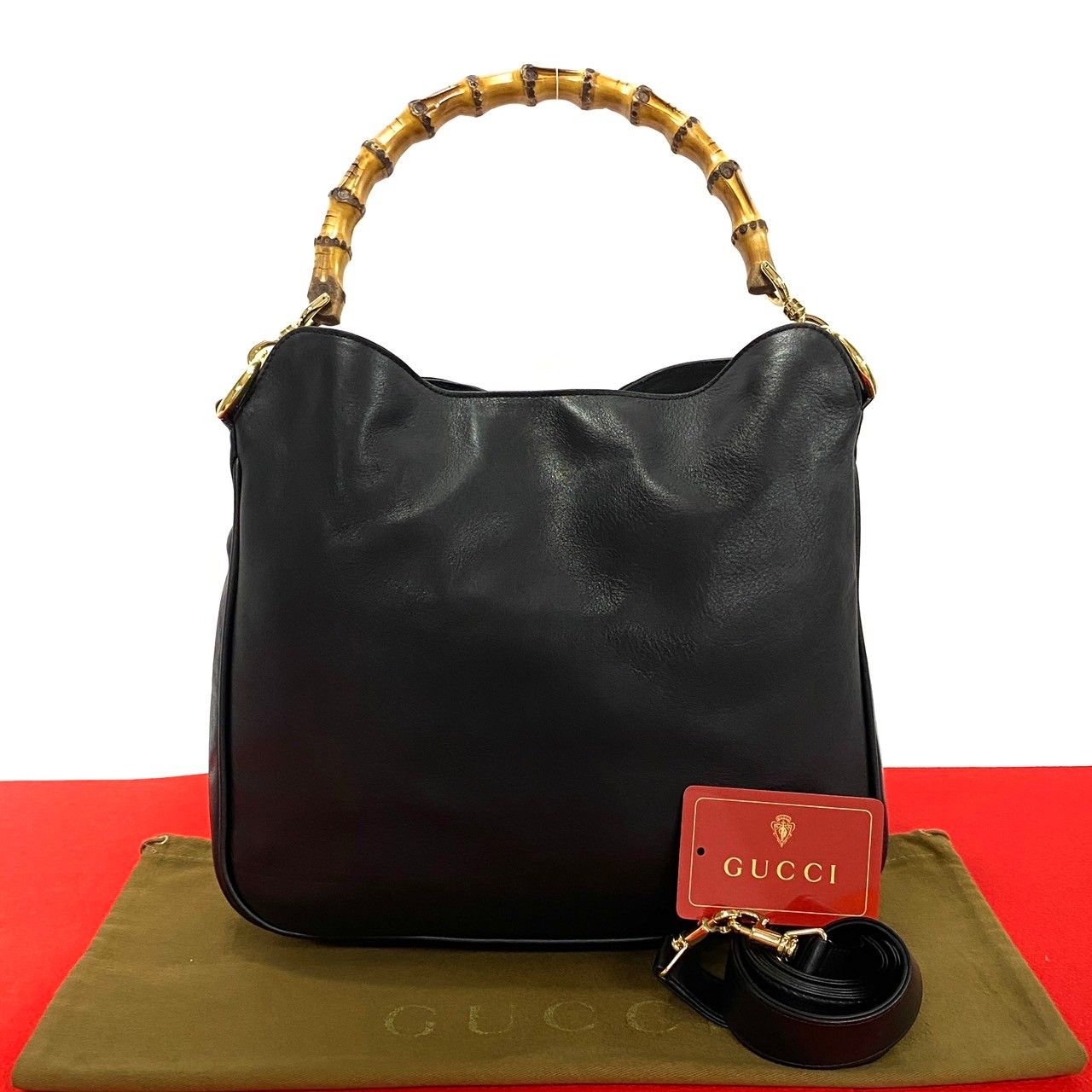 極 美品 希少品 GUCCI グッチ バンブー レザー 本革 2way ハンドバッグ  