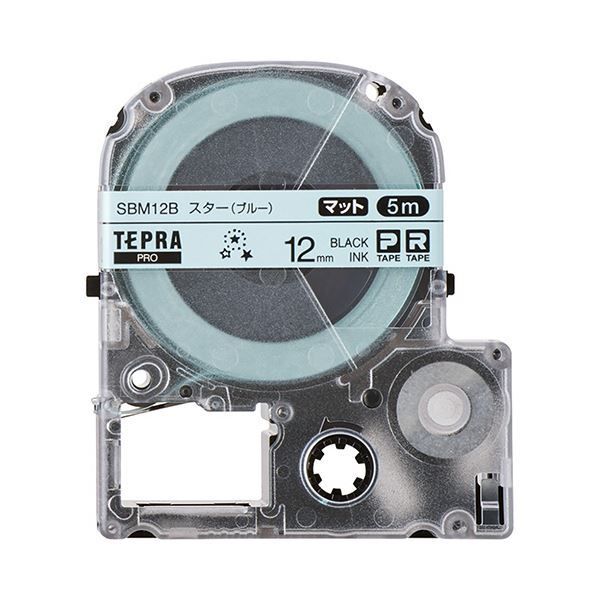 (まとめ) キングジム テプラ PROテープカートリッジ マットラベル 模様 12mm スター(ブルー)/黒文字 SBM12B 1個 【×10セット】