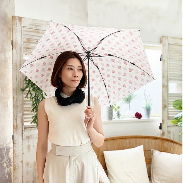 UVION ユビオン ホワイト 50cm 折りたたみ UVカット 傘 晴雨兼用 アラベスク柄 3972-Pi