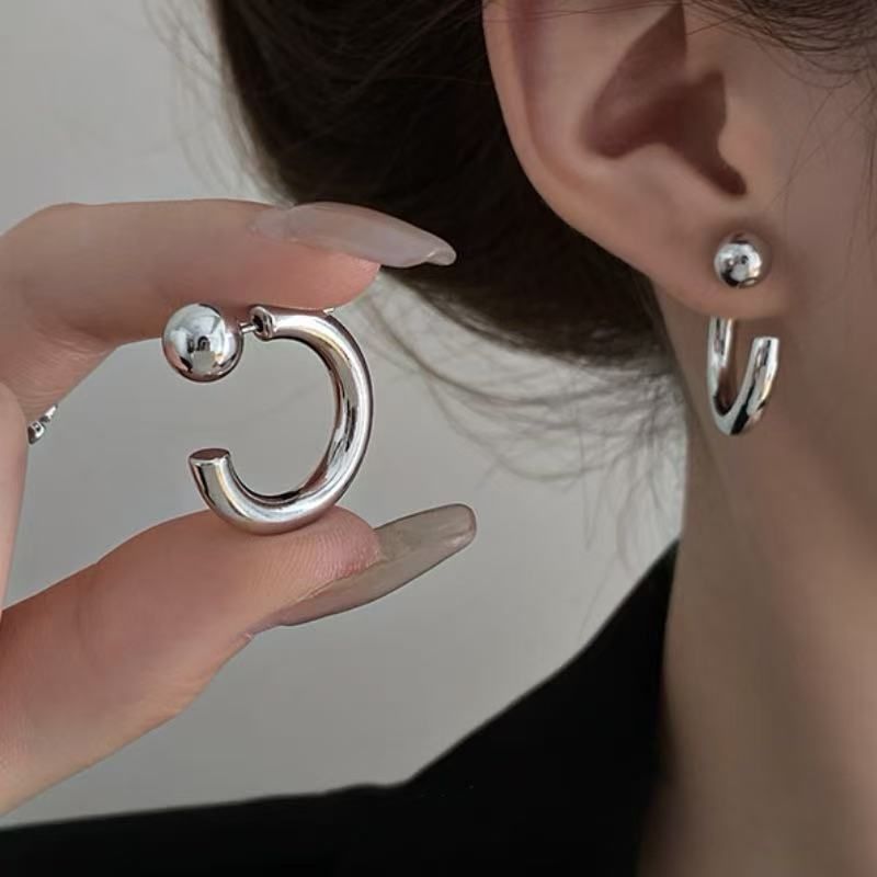 silver925針 フープピアス シルバーカラー 中 真鍮 シンプル