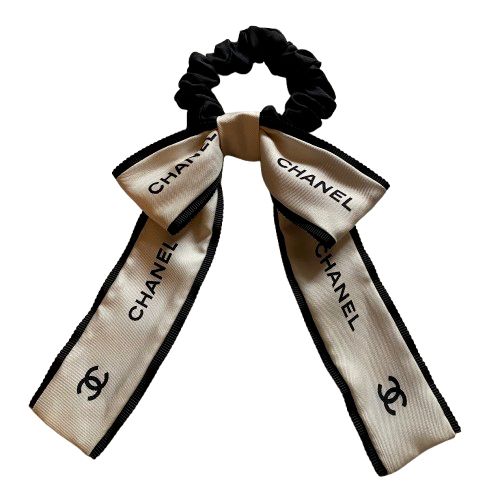 CHANEL リボン付きヘアゴム ベージュ ブラック シュシュ 10194