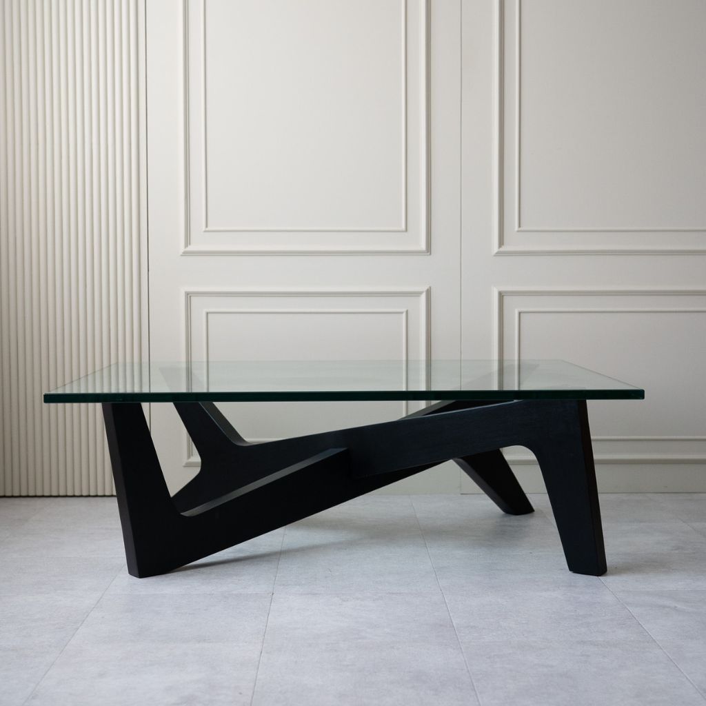 【Outlet】Cross Coffee Table Black Glass-Top / 【アウトレット】クロスコーヒーテーブル ブラック ガラス天板