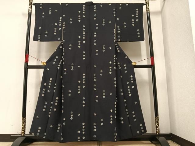 平和屋着物●上質な小紋　草花文　正絹　逸品　未使用　CABB4100yc 平和屋着物○上質な小紋 型染め 草花文 黒地 正絹 逸品 未使用