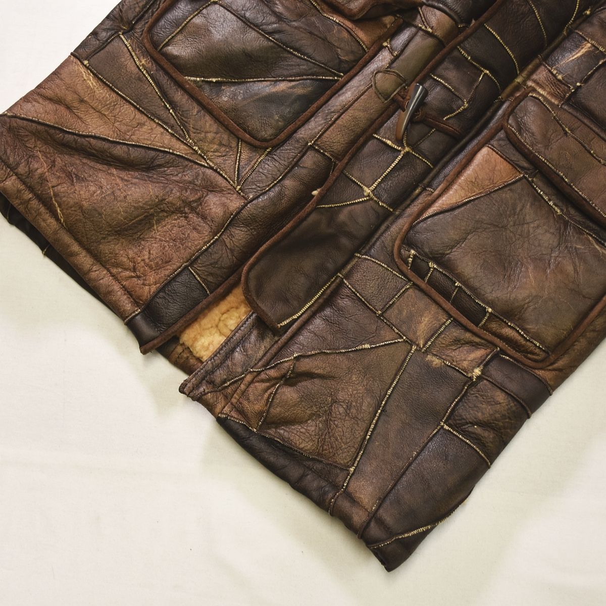 ヴィンテージ K’SIN イッセイミヤケ ムートンジャケット フェード 茶芯 0746. 1980's issey miyake mouton jacket ダークブラウン パッチ