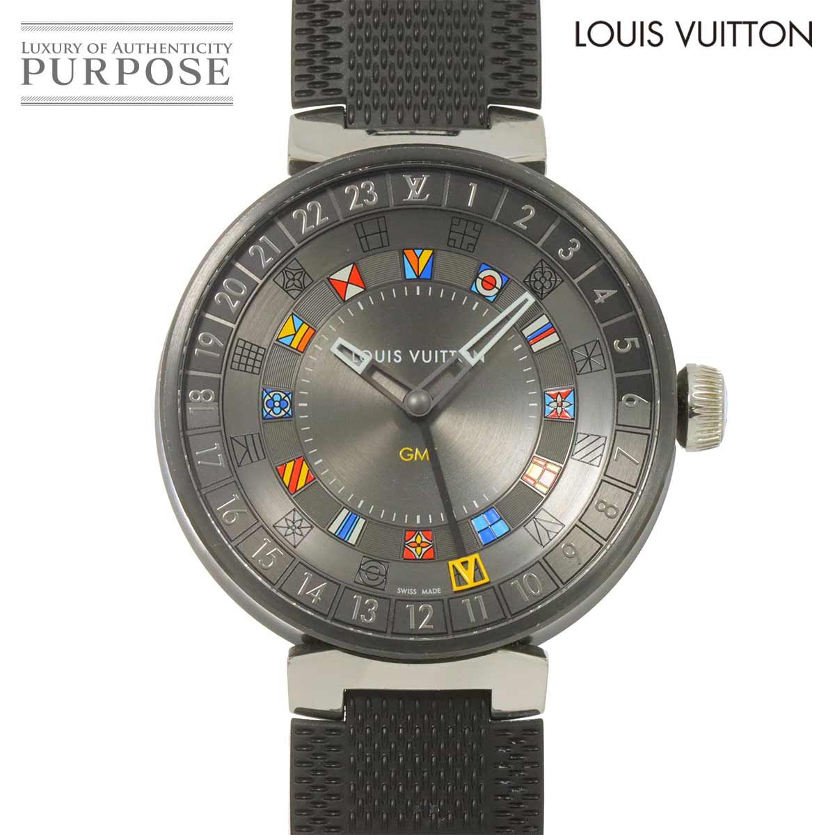 ルイ ヴィトン LOUIS VUITTON タンブール ムーンデュアルタイム GMT QA097 メンズ 腕時計 グレー クォーツ Tambour 90282585