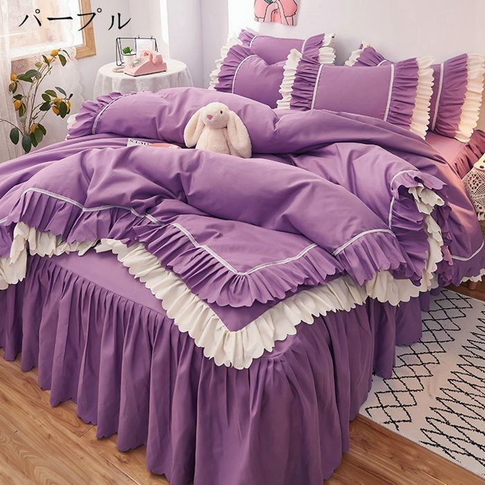 E柔らかい ダブル 掛け布団カバー ベッドスカートQ!04 家具