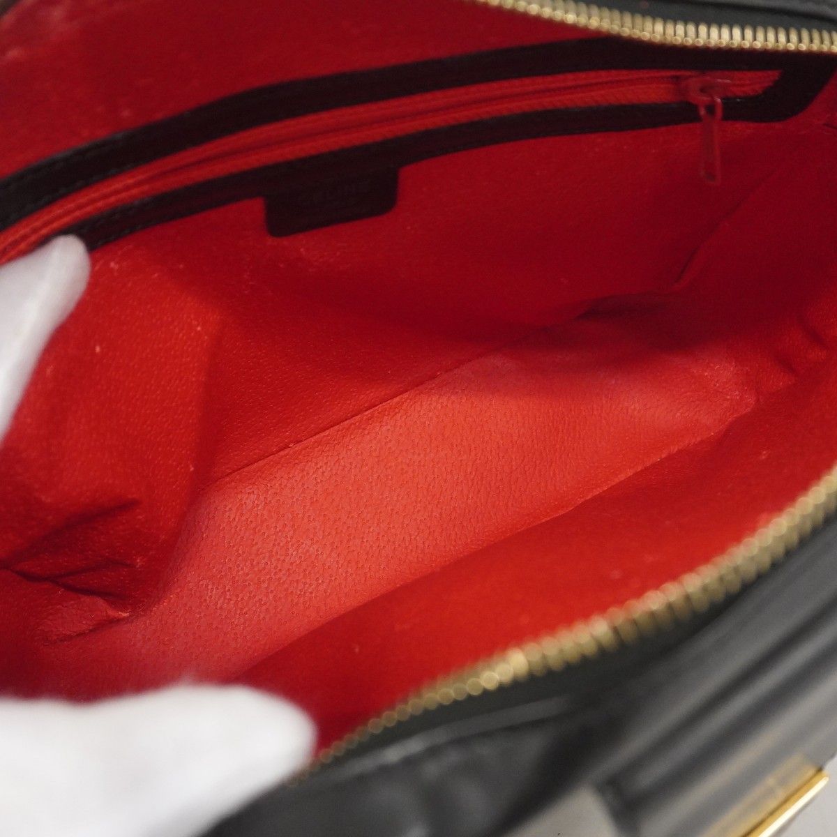 5ma0165-h】セリーヌ ショルダーバッグ レザー ブラック ゴールド金具  