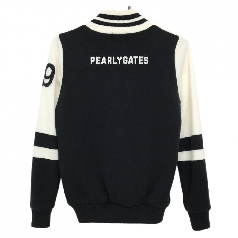 パーリーゲイツ ニットジャケット 白×黒 ウール混 メッシュ裏地 バイ レディース 0 S ゴルフウェア PEARLY GATES