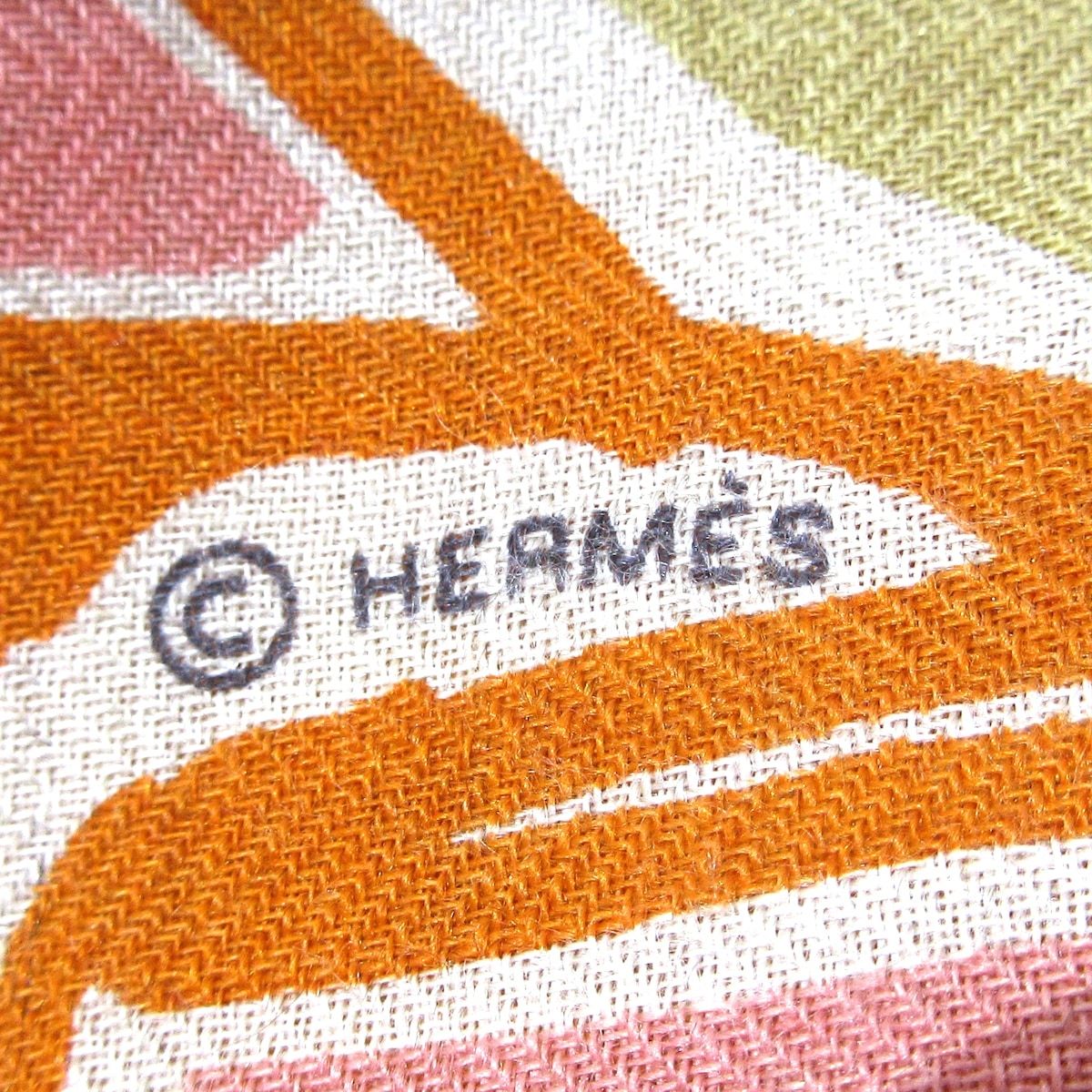 199超美品　エルメス　リネンストール　大判　特殊デザイン　グリーン　オレンジ 楽天市場】HERMES エルメス 大判ストール ショール パレオ