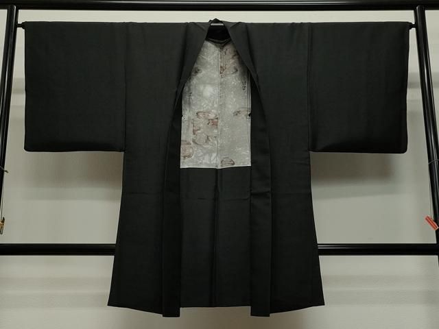 平和屋着物＃男性 長羽織 黒紋付き 正絹 CAAT5849id