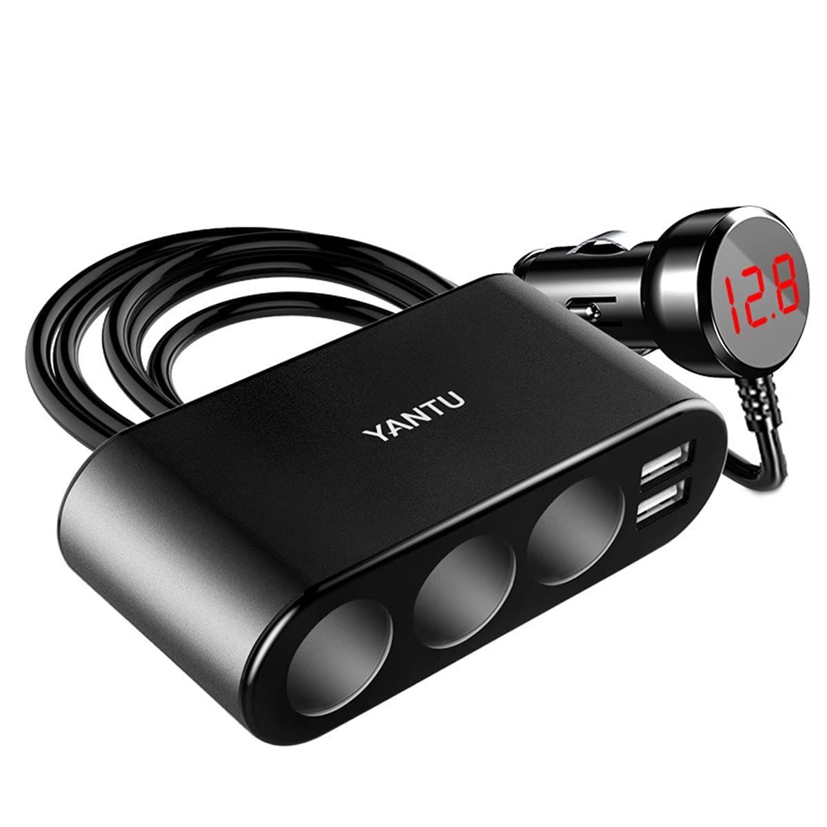 【今売れています】急速充電 電流3.1A カーチャージャー カーチャージャー 12/24V車対応 USB充電器 独立スイッチ搭載 2ポート付き 電圧計 シガーソケット3連 取り替えヒューズ付き 合金製 (ブラ