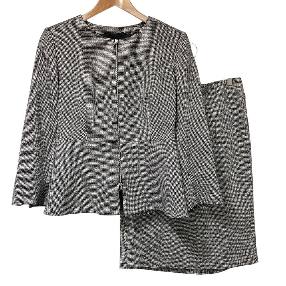 Max Mara マックスマーラ ツイード ノーカラージャケット＋スカート セットアップ サイズ40|38 ブラック×ホワイト レディース 古着