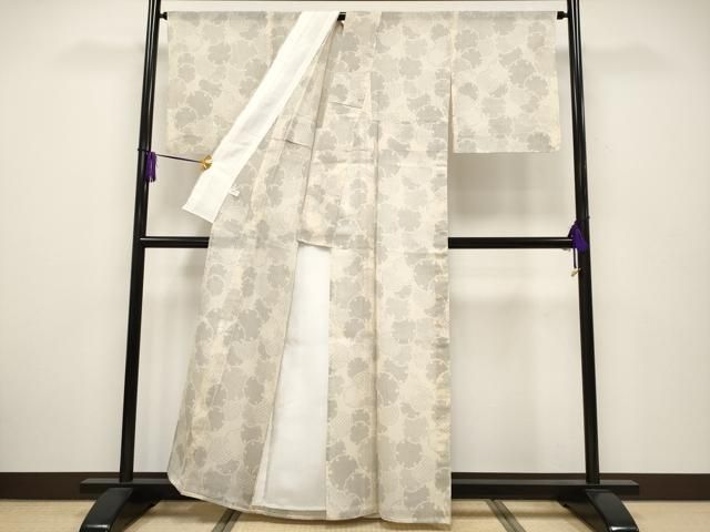 平和屋本店□極上 夏物 結城紬 夏結城 100亀甲 雪輪重ね文 肌色地 反端  