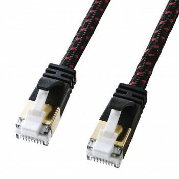 サンワサプライ つめ折れ防止カテゴリ7細径メッシュLANケーブル ブラック＆レッド 10m KB-T7ME-10BKR