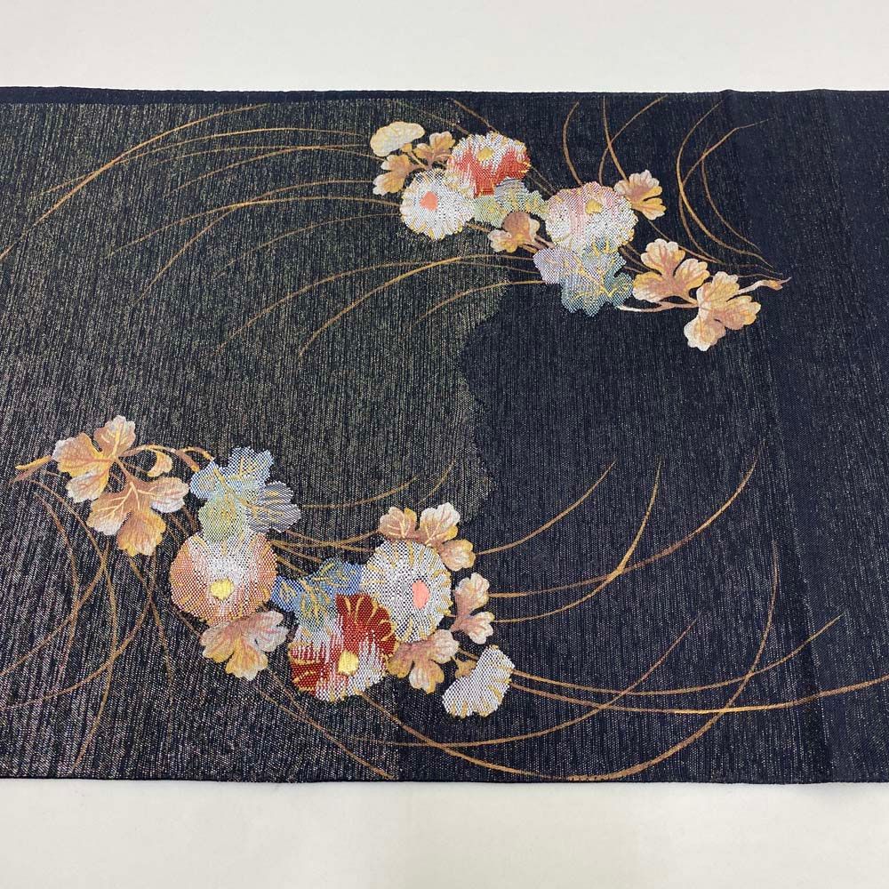 【袋帯】刺繍 金 黒 ポイント柄 色無地 訪問着 付け下げ 中古 礼装 正絹 仕立て上がり リサイクル 430cm 2844 刺繍 金 黒 ポイント柄 色無地 訪問着 付け下げ 中古 礼装 正絹 仕立て