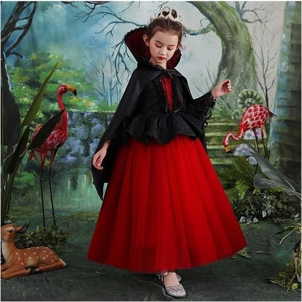 コスプレ 衣装 子供服 ハロウィン 魔女 悪魔 ウィッチ 女の子 ワンピース 長袖 ロング丈 透け感 コスチューム