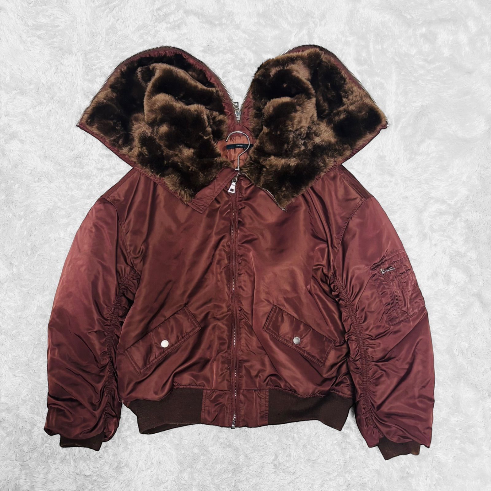 00s archive ファーダウンジャケット レザー調 平成 ギャル男 y2k 00s