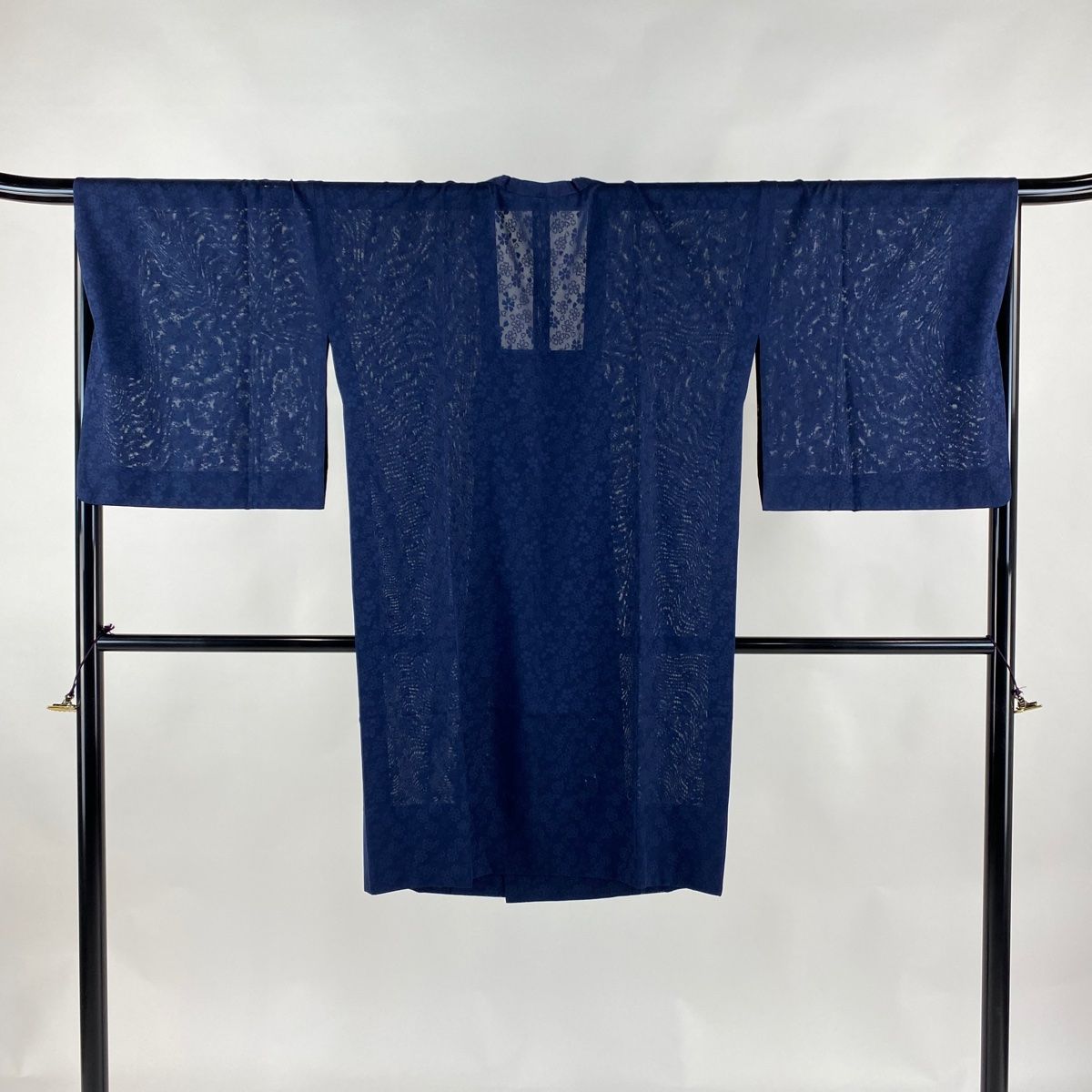 道行 身丈101cm 裄丈69cm L 和装コート 角衿 花 紺色 正絹