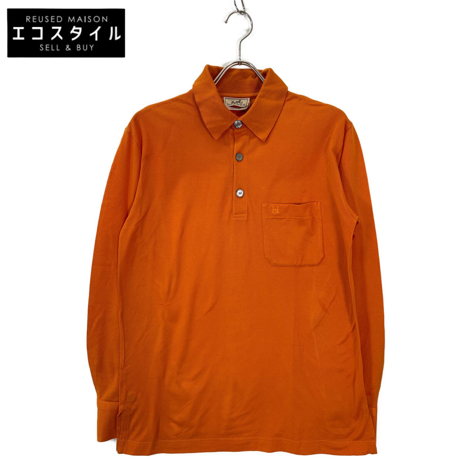 HERMES エルメス オレンジ コットン ポロシャツ S