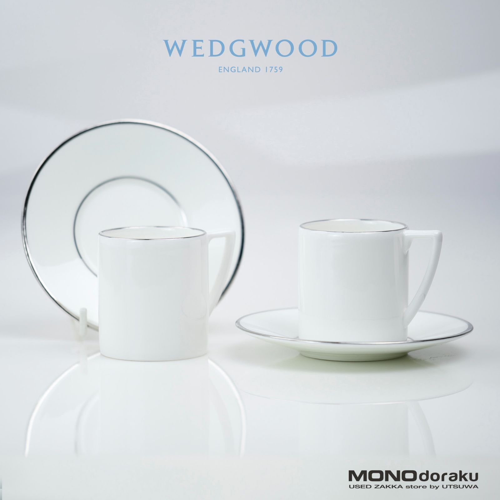 WEDGWOOD/ウェッジウッド JASPER CONRAN/ジャスパーコンラン プラチナ デミタスカップ&ソーサー ペア
