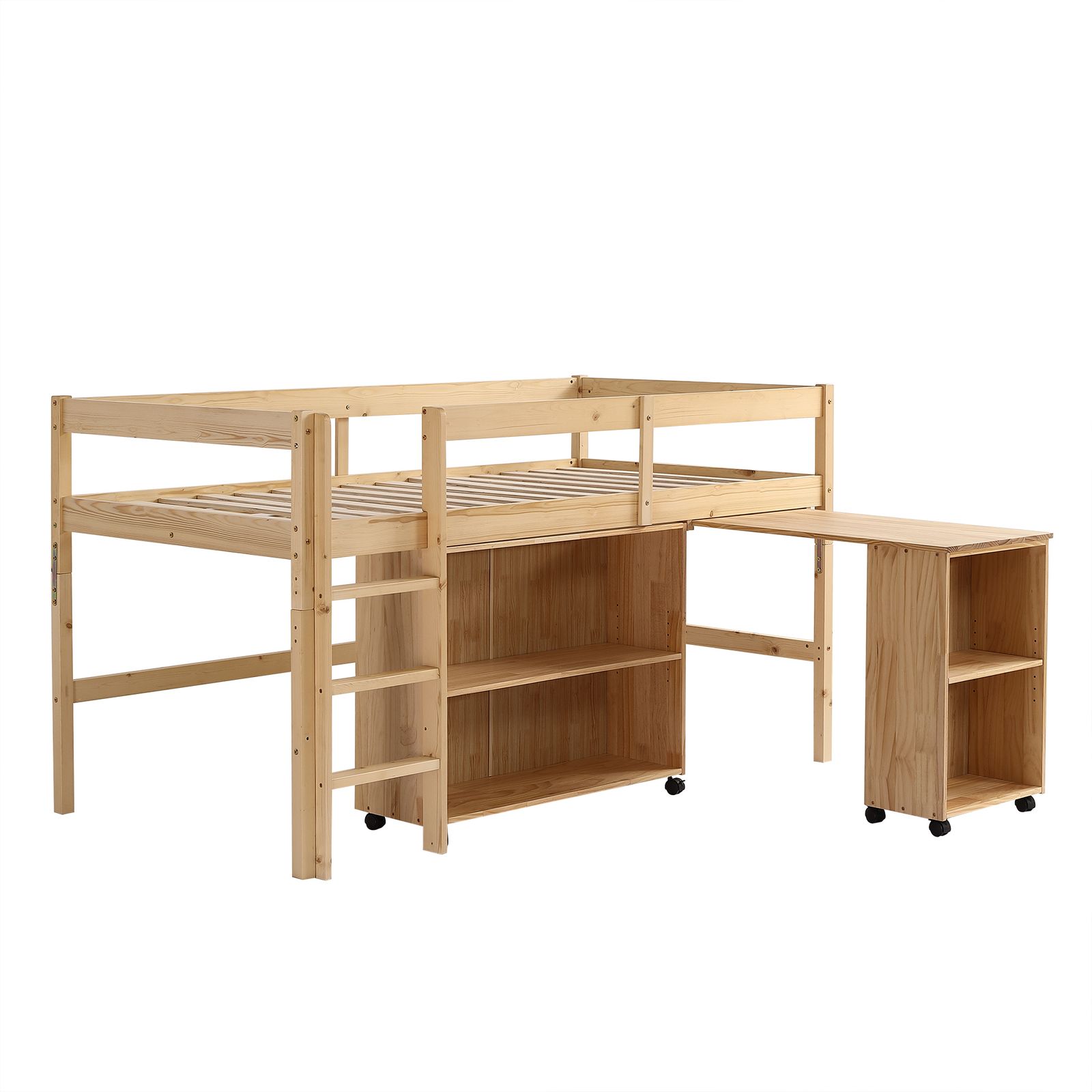 システムベッド ロフトベッド 木製 シングル ベッド ロータイプ ベッド デスク 本棚 机付き 学習机 コンパクト 本棚付き 木製ベッド 天然木 収納 子供 大人 一人暮らし コンパクト ミドルベッド 分離 分割 分割式