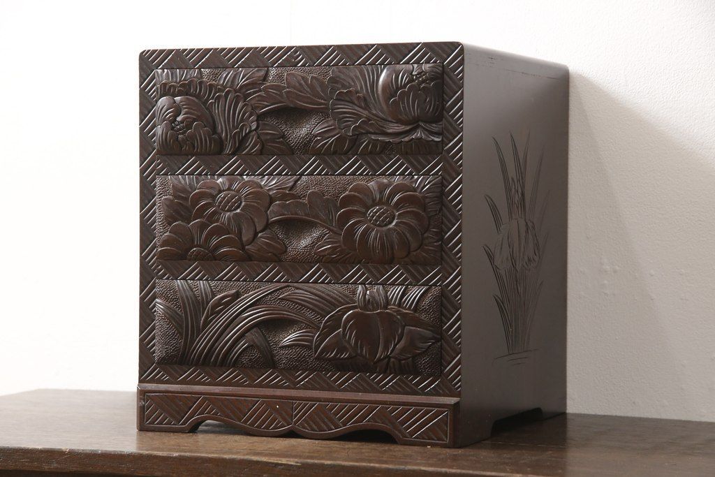 ビンテージ 蛇腹シャッター ウッドボックス 卓上小物入れ キャビネット