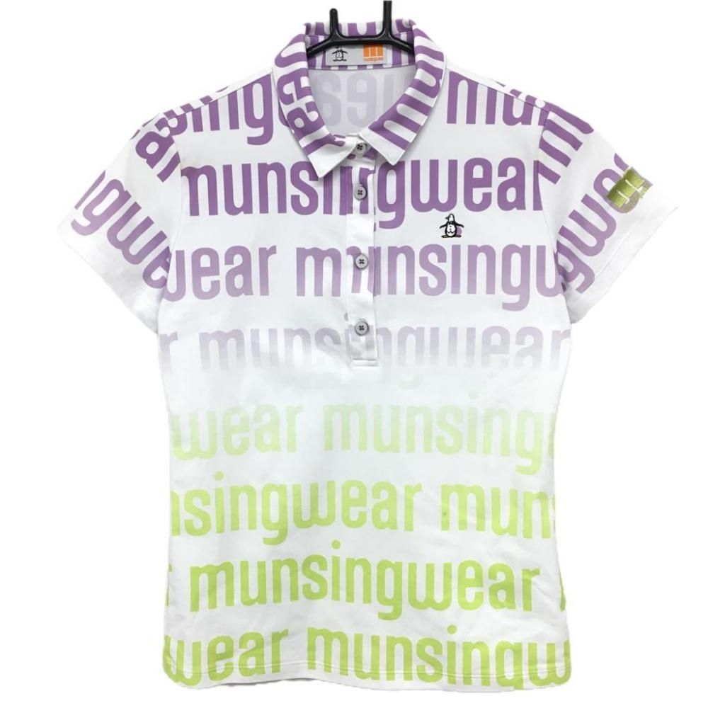 ★マンシング★総柄半袖シャツM/白Munsingwearシアサッカーシャツメンズゴルフウェアグランドスラム総柄シャツ