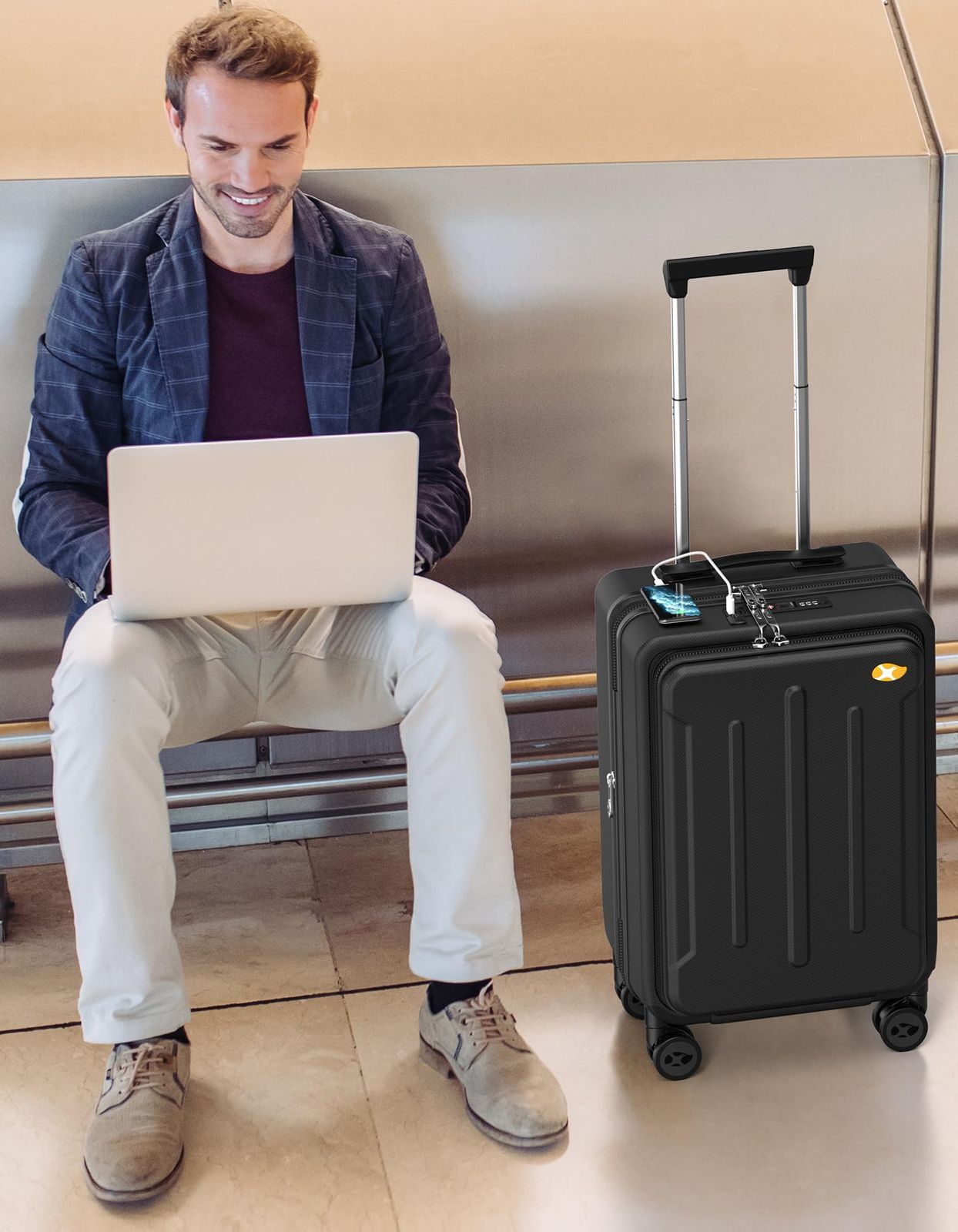 MGOB スーツケース 拡張機能付 機内持ち込み 振動軽減 軽量 大容量 フロントオープン フロントポケット キャリーケース キャリーバッグ 前開き 静音 素材PC 耐衝撃 頑丈 旅行 ビジネス 出張 USB Type-C ポート付き YKK 製ファスナ