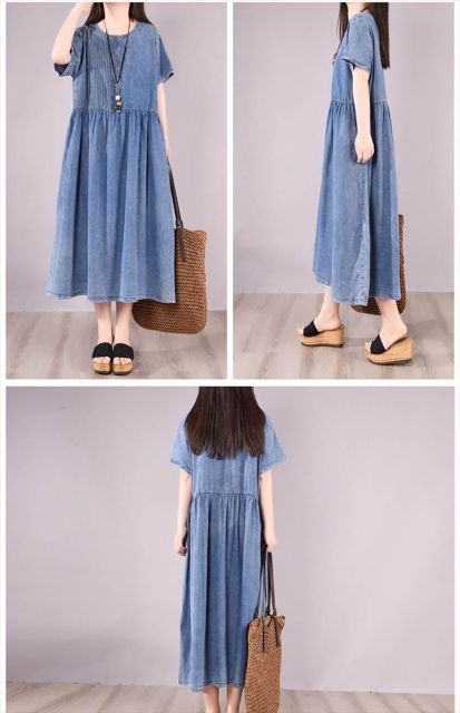 種類2：ダークブルー/XL ゆるワンピース デニムワンピース ワンピース オールインワン デニムワンピース 膝下 ミモレ ミモレ丈 ロング ロング丈 袖あり 半袖 Uネック ラウンドネック 襟なし フレア セミフレア ワイド Aライン デニム タンガリー 大人