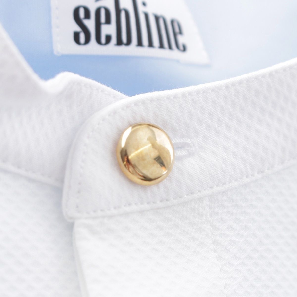 セブリン SEBLINE コットン 金ボタン ペインター ノーカラー シャツ