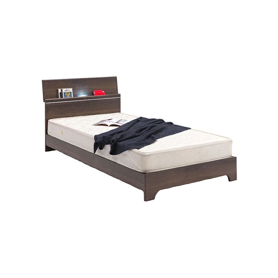 ベット シングルベット シングル ブラウン グレー 2口コンセント LED