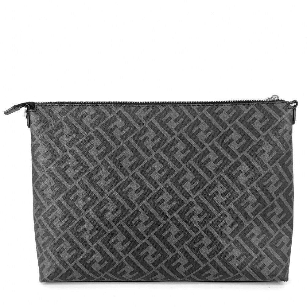 フェンディ ショルダーバッグ メンズ ダイアゴナルメッセンジャーバッグ FF セカンドバッグ 肩掛け 斜め掛け 2WAY FENDI 7VA470 レザー グレー イエロー シルバー金具 品